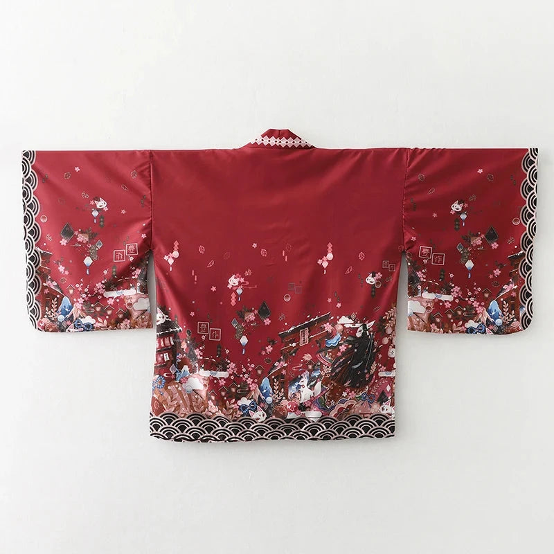 kawaiies-softtoys-plushies-kawaii-plush-Japanese-themed Red Shrines Sakura Unisex Kimono Kimono 