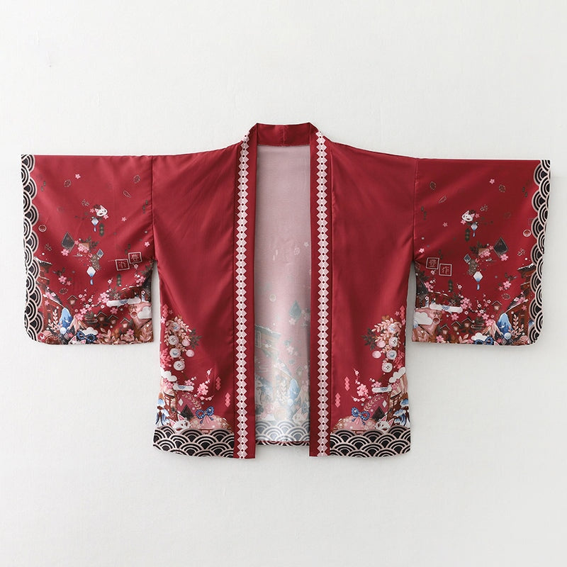 kawaiies-softtoys-plushies-kawaii-plush-Japanese-themed Red Shrines Sakura Unisex Kimono Kimono 