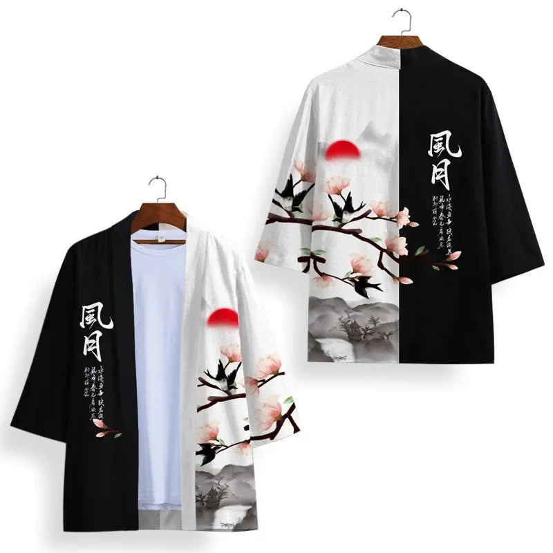 kawaiies-softtoys-plushies-kawaii-plush-Japanese-themed Sakura Cherry Blossom Unisex Kimonos Kimono Black & White XS 