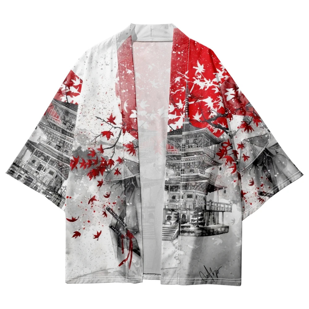 kawaiies-softtoys-plushies-kawaii-plush-Japanese-themed Samurai Pagoda Red Sun Unisex Kimono Kimono 