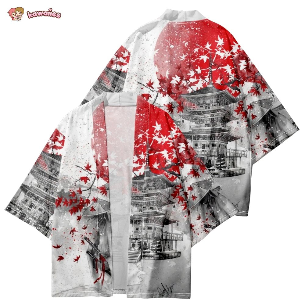 kawaiies-softtoys-plushies-kawaii-plush-Japanese-themed Samurai Pagoda Red Sun Unisex Kimono Kimono 