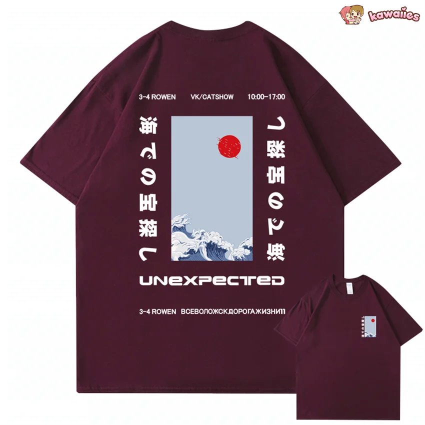 kawaiies-softtoys-plushies-kawaii-plush-Japanese-themed Wave Red Sun Kanji Unisex Tee Tops 