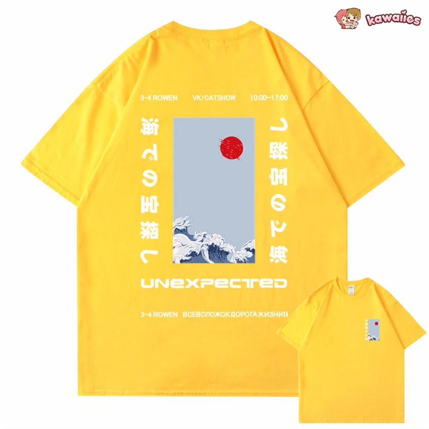 kawaiies-softtoys-plushies-kawaii-plush-Japanese-themed Wave Red Sun Kanji Unisex Tee Tops 