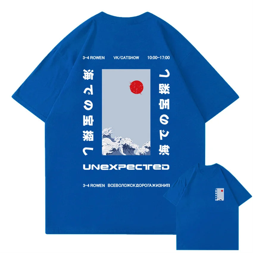 kawaiies-softtoys-plushies-kawaii-plush-Japanese-themed Wave Red Sun Kanji Unisex Tee Tops Blue S 