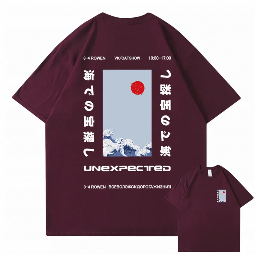 kawaiies-softtoys-plushies-kawaii-plush-Japanese-themed Wave Red Sun Kanji Unisex Tee Tops Burgundy S 