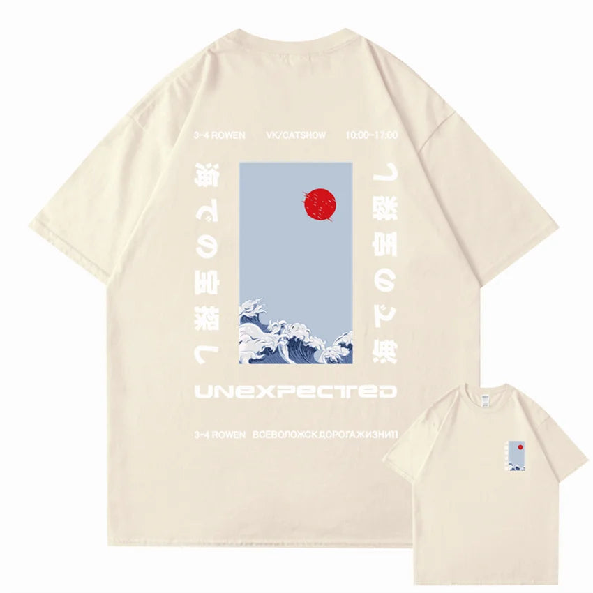 kawaiies-softtoys-plushies-kawaii-plush-Japanese-themed Wave Red Sun Kanji Unisex Tee Tops Cream S 