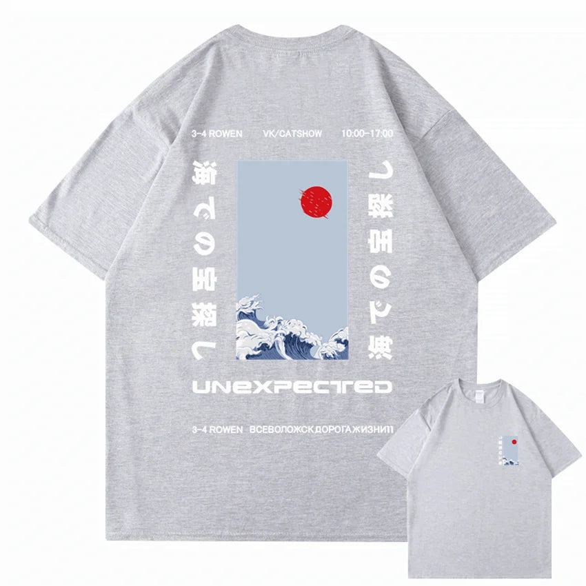 kawaiies-softtoys-plushies-kawaii-plush-Japanese-themed Wave Red Sun Kanji Unisex Tee Tops Light Gray S 