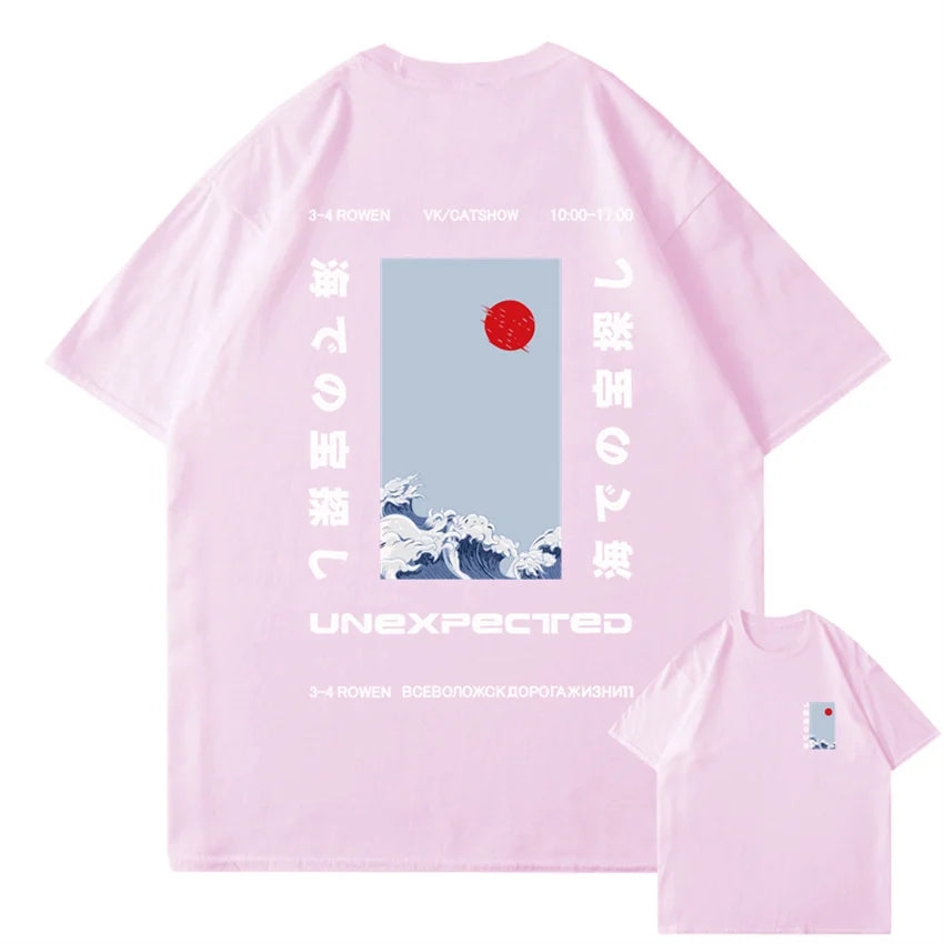 kawaiies-softtoys-plushies-kawaii-plush-Japanese-themed Wave Red Sun Kanji Unisex Tee Tops Pink S 