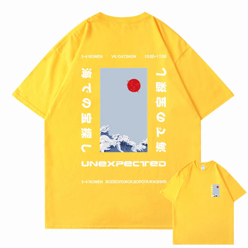 kawaiies-softtoys-plushies-kawaii-plush-Japanese-themed Wave Red Sun Kanji Unisex Tee Tops Yellow S 