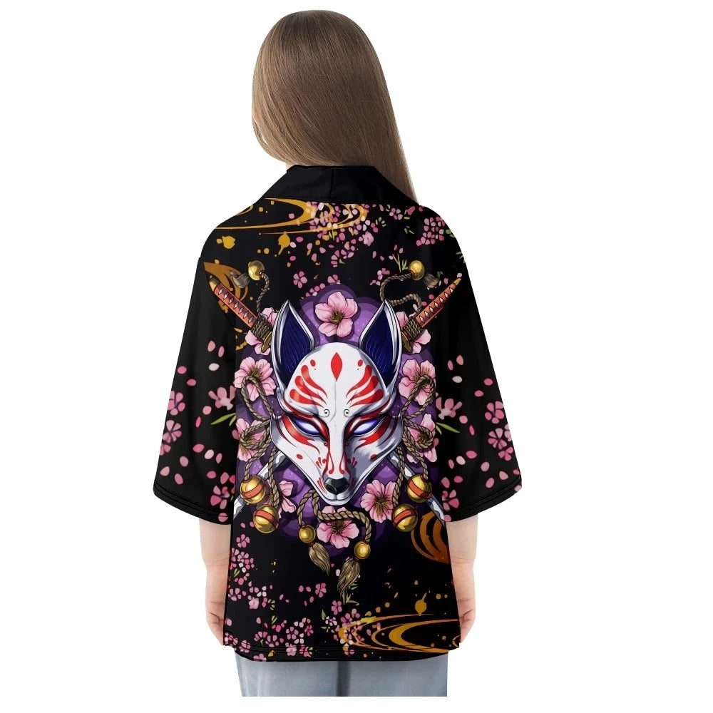 kawaiies-softtoys-plushies-kawaii-plush-Japanese-themed White Fox Mask Sakura Unisex Kimono Kimono 