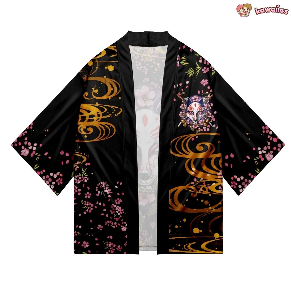 kawaiies-softtoys-plushies-kawaii-plush-Japanese-themed White Fox Mask Sakura Unisex Kimono Kimono 