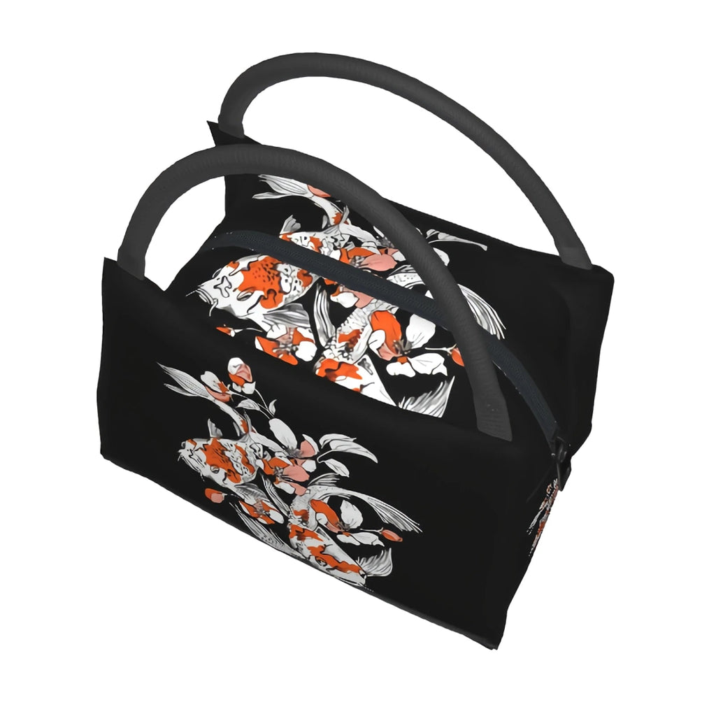 kawaiies-softtoys-plushies-kawaii-plush-Japense-themed Koi And Sakura Black Lunch Bag Bag 
