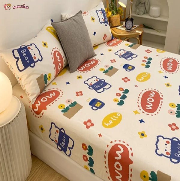 kawaiies-softtoys-plushies-kawaii-plush-Kawaii Blue Bear Fitted Bed Sheet Bedding Sets 