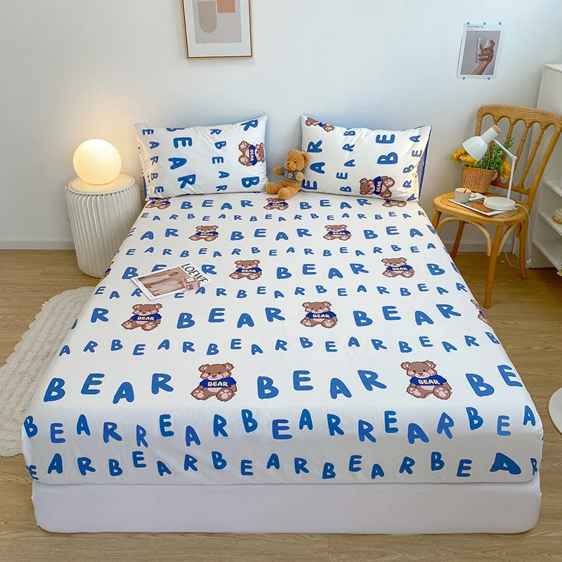 kawaiies-softtoys-plushies-kawaii-plush-Kawaii Blue Bear Fitted Bed Sheet Bedding Sets Blue Single Bedsheet 