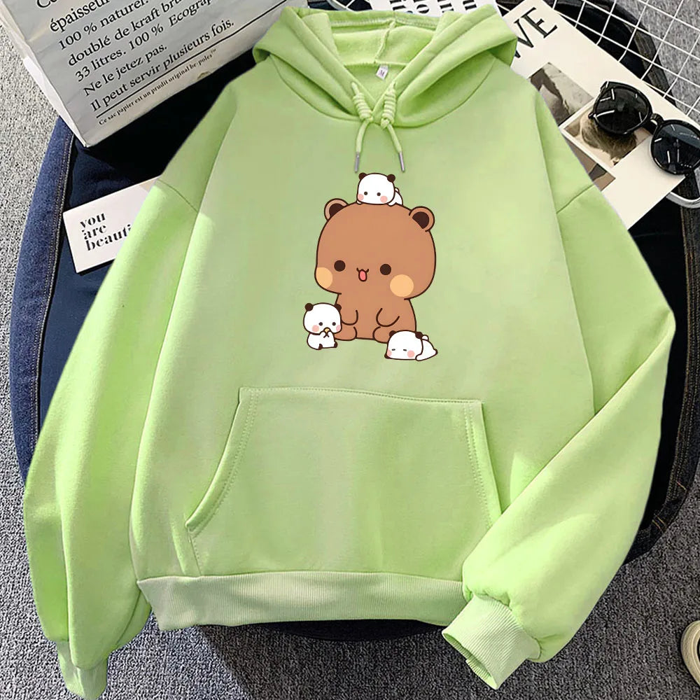 kawaiies-softtoys-plushies-kawaii-plush-Kawaii Brown Bear Baby Pandas Unisex Hoodie Apparel Lime XXXL 