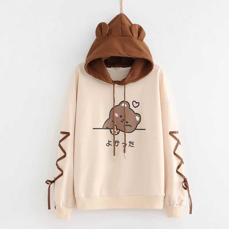 kawaiies-softtoys-plushies-kawaii-plush-Kawaii Brown Bear Cookies Two-Tone Hoodie Hoodies Cream M 