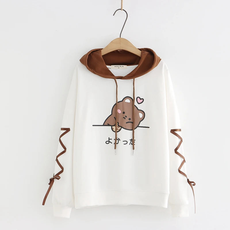 kawaiies-softtoys-plushies-kawaii-plush-Kawaii Brown Bear Cookies Two-Tone Hoodie Hoodies White M 