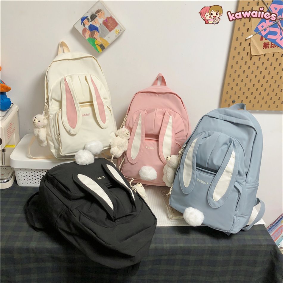 Cartoon Backpack with Plushies Kawaii Bear Backpack Softgirl Aesthetic  Backpack Cute Cartoon Preppy Backpack Book Bags (White)