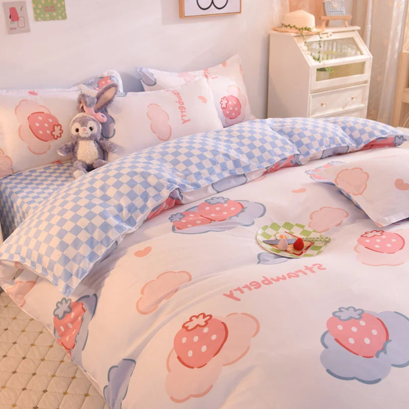 kawaiies-softtoys-plushies-kawaii-plush-Kawaii Bunny Fruit Hugging Bedding Set Bedding Sets Strawberry Single 