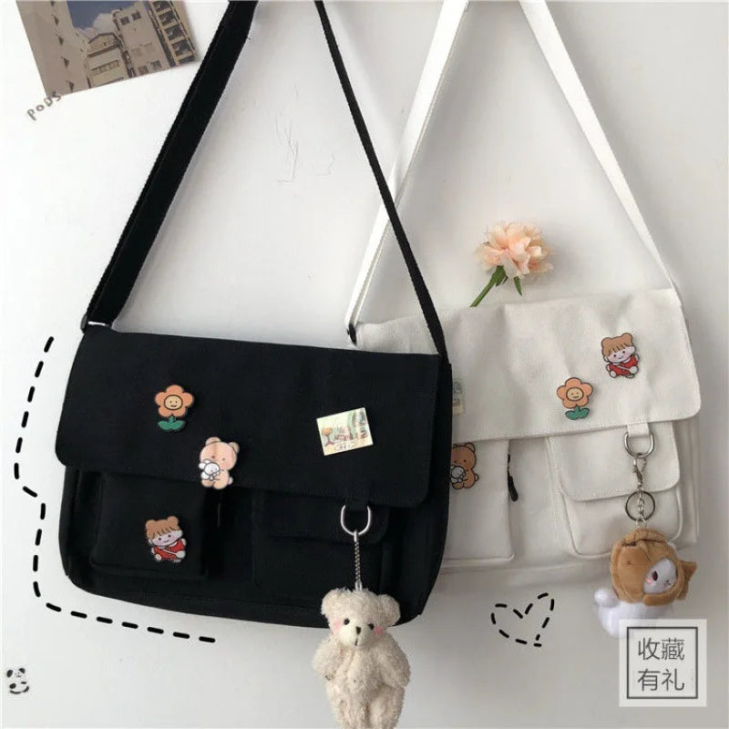 kawaiies-softtoys-plushies-kawaii-plush-Kawaii Canvas Black White Bookbag Apparel 