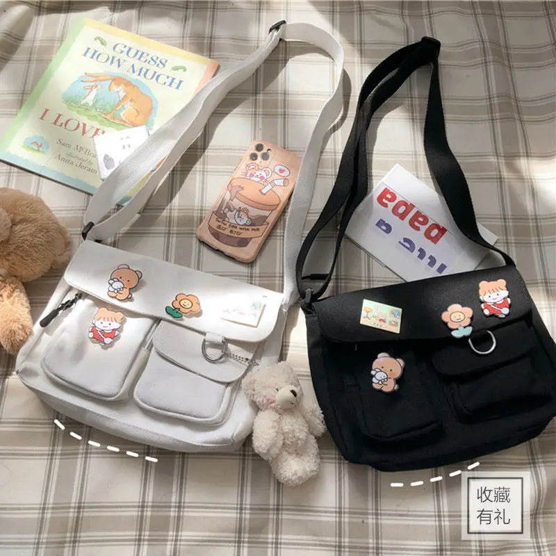 kawaiies-softtoys-plushies-kawaii-plush-Kawaii Canvas Black White Bookbag Apparel 