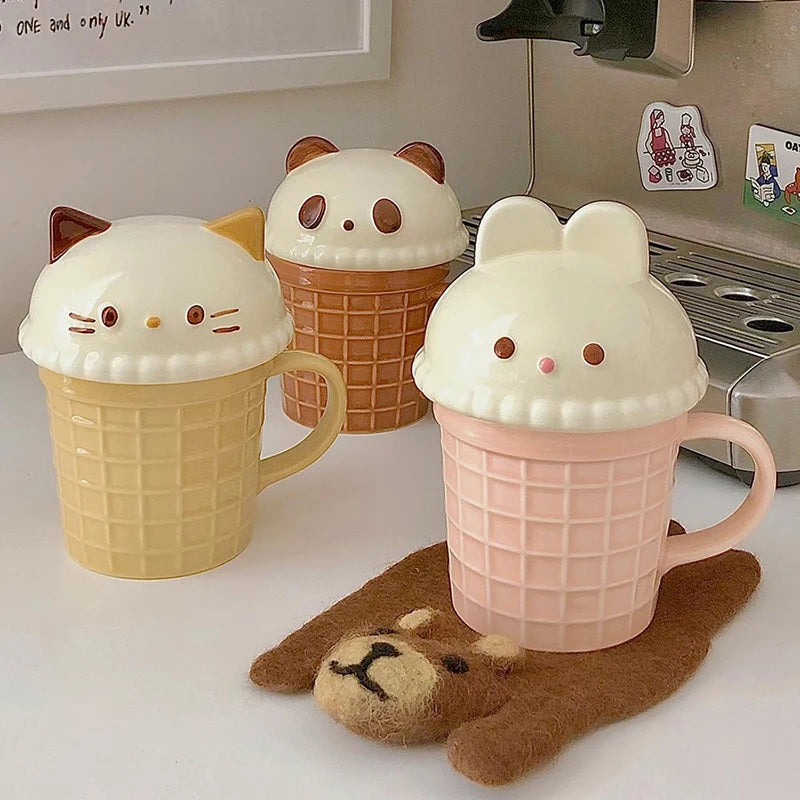 kawaiies-softtoys-plushies-kawaii-plush-Kawaii Cat Rabbit Panda Waffle Ceramic Mug with Lid Home Decor 