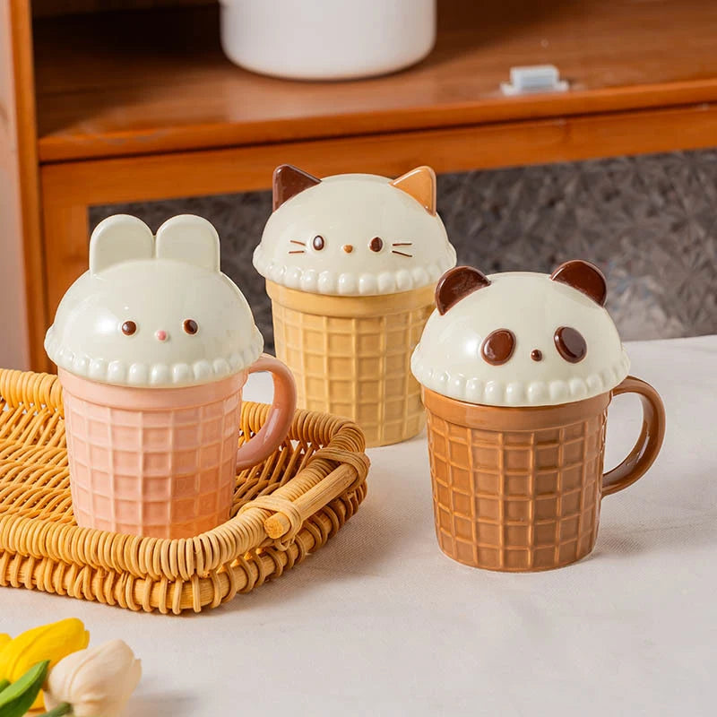 kawaiies-softtoys-plushies-kawaii-plush-Kawaii Cat Rabbit Panda Waffle Ceramic Mug with Lid Home Decor 