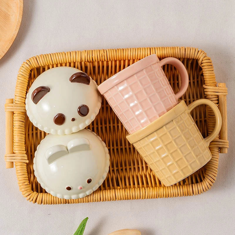 kawaiies-softtoys-plushies-kawaii-plush-Kawaii Cat Rabbit Panda Waffle Ceramic Mug with Lid Home Decor 