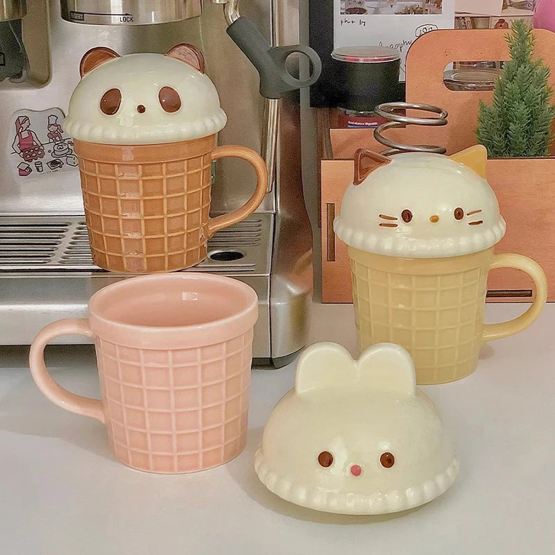 kawaiies-softtoys-plushies-kawaii-plush-Kawaii Cat Rabbit Panda Waffle Ceramic Mug with Lid Home Decor 