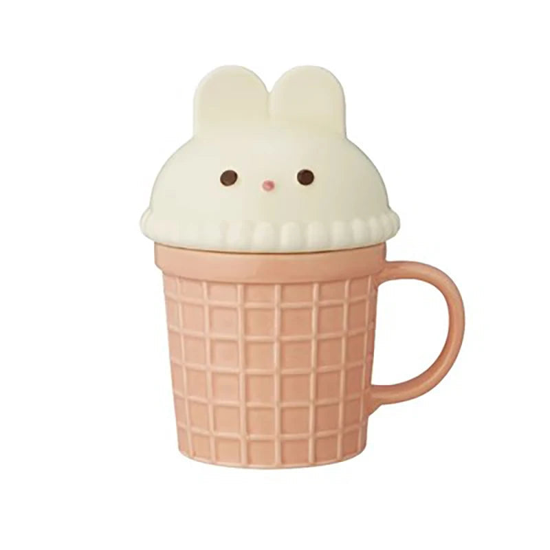 kawaiies-softtoys-plushies-kawaii-plush-Kawaii Cat Rabbit Panda Waffle Ceramic Mug with Lid Home Decor Pink Bunny 