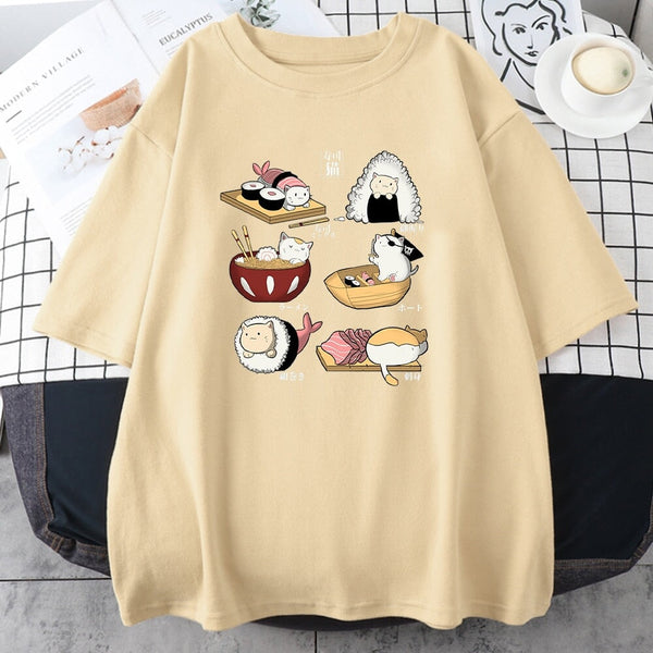 Kawaii Cat Sushi Harajuku Cotton Unisex Tee NEW Kawaiies