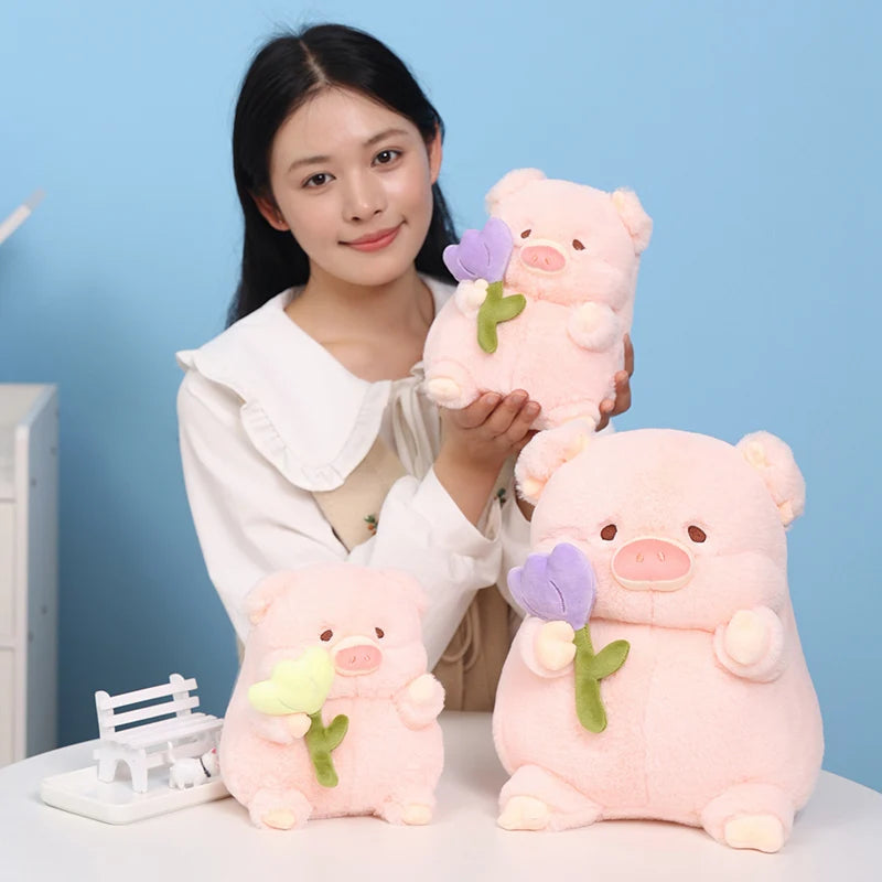 kawaiies-softtoys-plushies-kawaii-plush-Kawaii Chunky Pig holding Flower Plushie Soft toy 