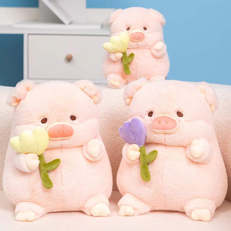 kawaiies-softtoys-plushies-kawaii-plush-Kawaii Chunky Pig holding Flower Plushie Soft toy 