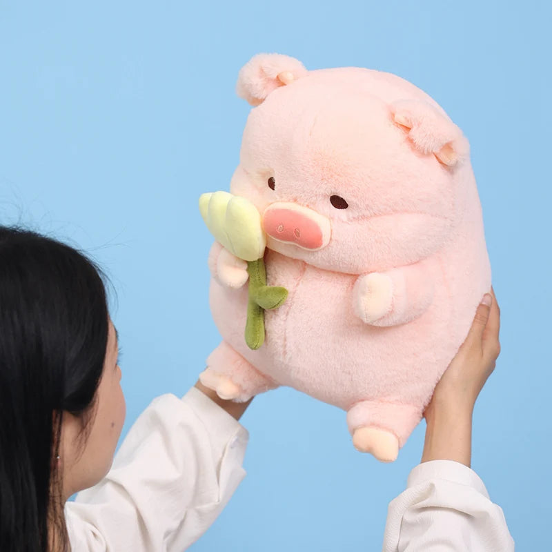 kawaiies-softtoys-plushies-kawaii-plush-Kawaii Chunky Pig holding Flower Plushie Soft toy 