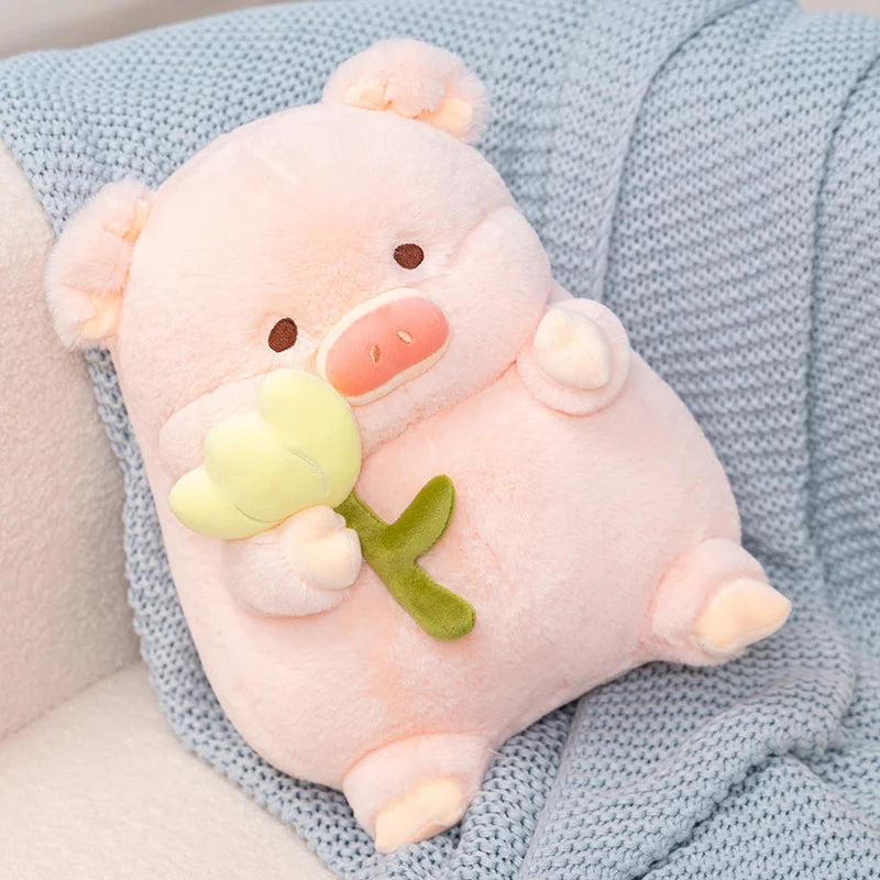 kawaiies-softtoys-plushies-kawaii-plush-Kawaii Chunky Pig holding Flower Plushie Soft toy 