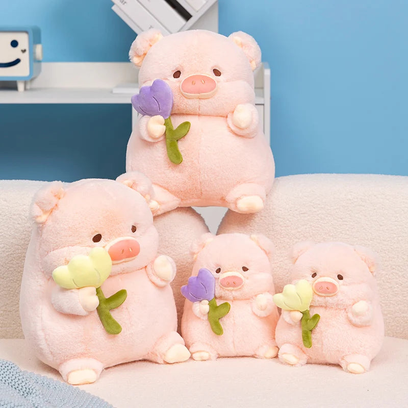 kawaiies-softtoys-plushies-kawaii-plush-Kawaii Chunky Pig holding Flower Plushie Soft toy 