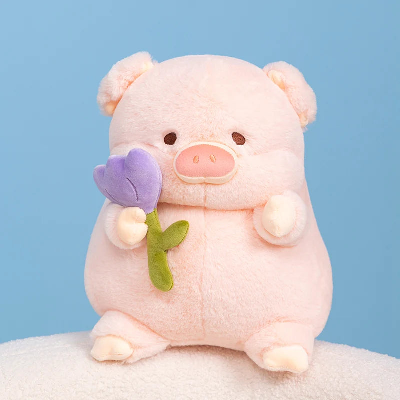 kawaiies-softtoys-plushies-kawaii-plush-Kawaii Chunky Pig holding Flower Plushie Soft toy Purple 8in / 20cm 