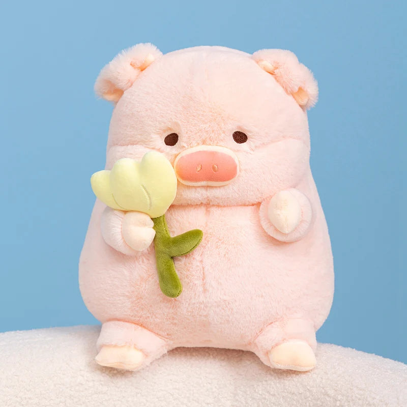 kawaiies-softtoys-plushies-kawaii-plush-Kawaii Chunky Pig holding Flower Plushie Soft toy Yellow 8in / 20cm 