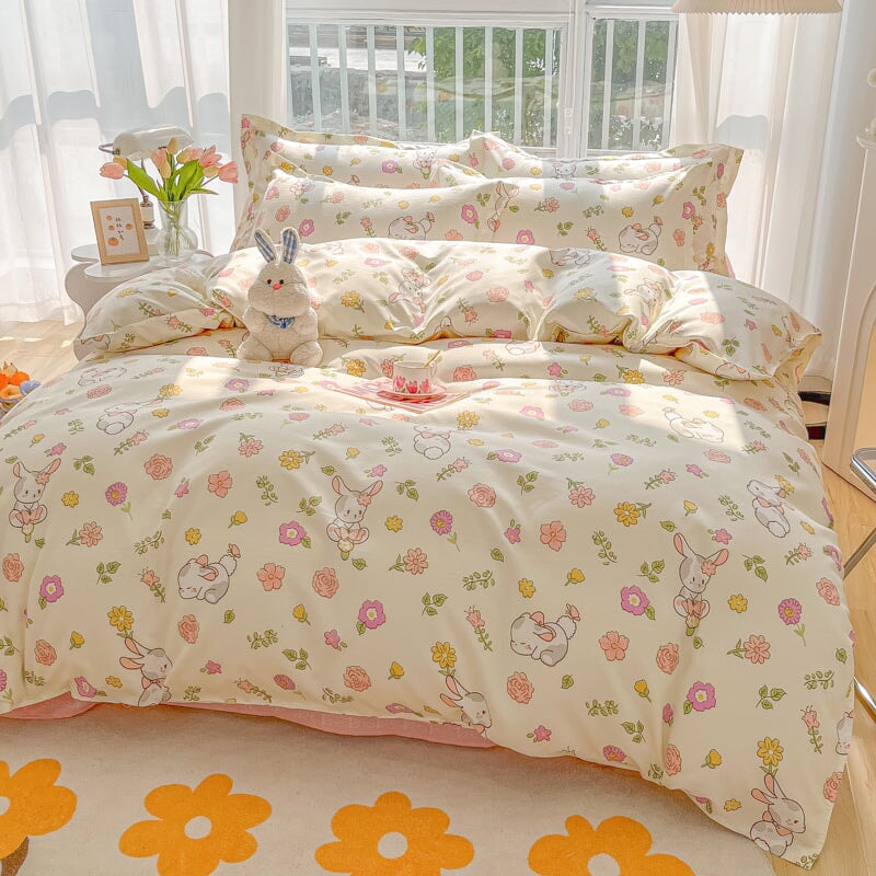 Cute White Bears Blue Orange 120gsm Polyester Bedding Sets – Kawaiies