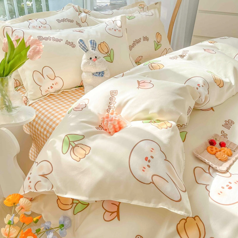 kawaiies-softtoys-plushies-kawaii-plush-Kawaii Dreamy Floral Bunny 120gsm Polyester Bedding Set Collection Bedding Sets 