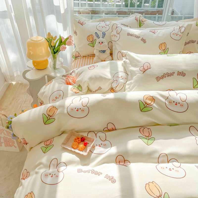 kawaiies-softtoys-plushies-kawaii-plush-Kawaii Dreamy Floral Bunny 120gsm Polyester Bedding Set Collection Bedding Sets 