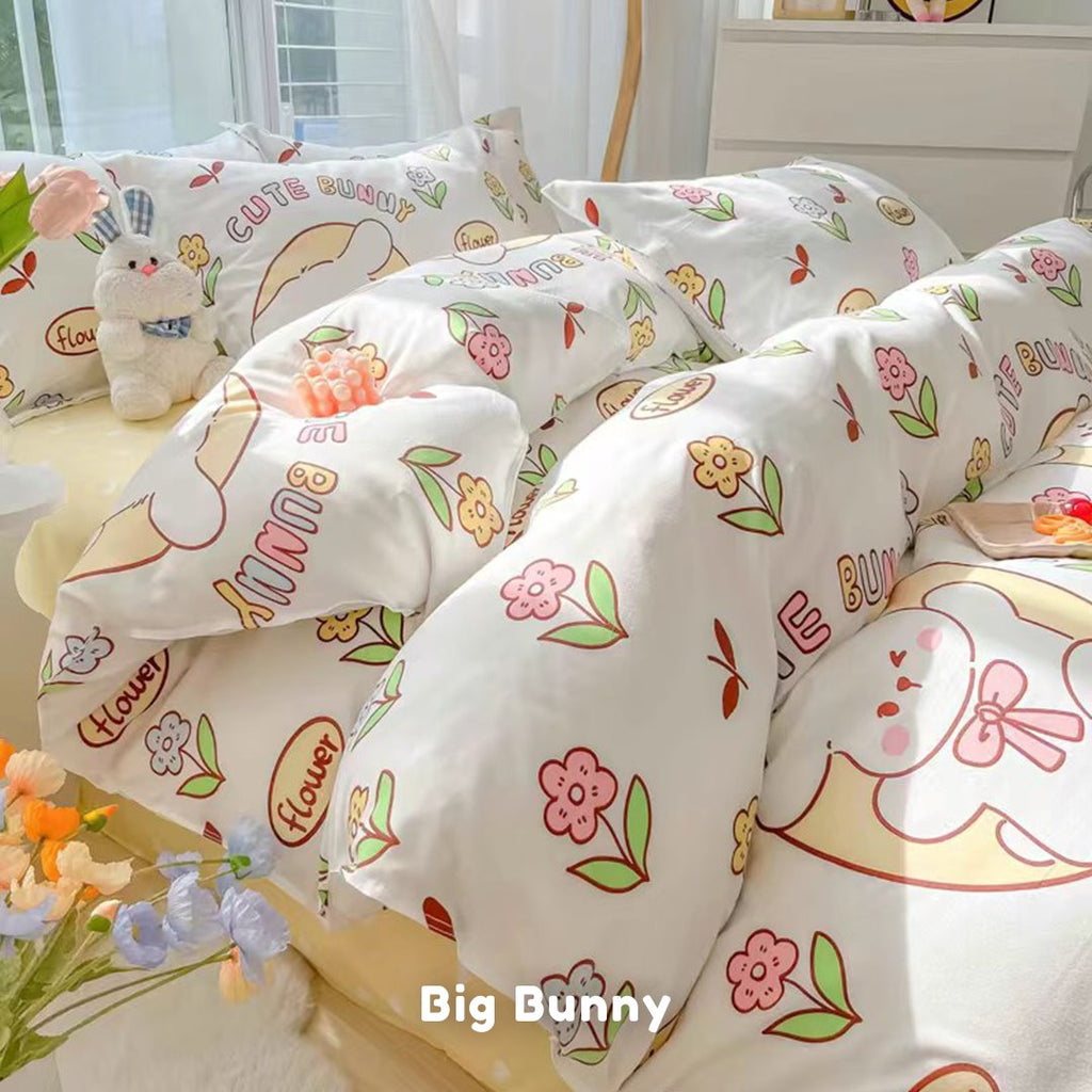 kawaiies-softtoys-plushies-kawaii-plush-Kawaii Dreamy Floral Bunny 120gsm Polyester Bedding Set Collection Bedding Sets Single Big Bunny 