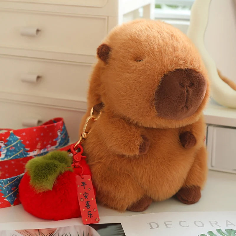 kawaiies-softtoys-plushies-kawaii-plush-Kawaii Fluffy Capybara Plushies with Strap Soft toy Apple 