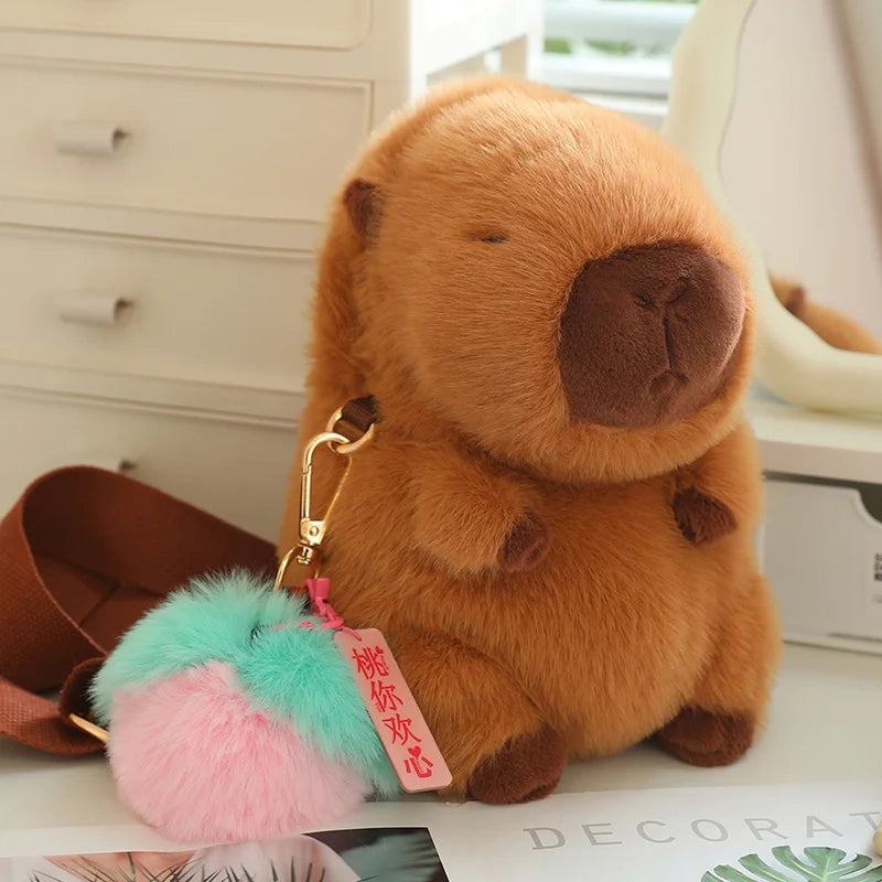 kawaiies-softtoys-plushies-kawaii-plush-Kawaii Fluffy Capybara Plushies with Strap Soft toy Peach 