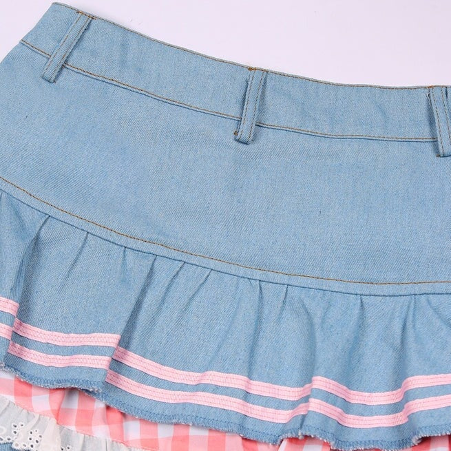 kawaiies-softtoys-plushies-kawaii-plush-Kawaii Harajuku Japanese-themed Lolita Mini Denim Checked Women's Skirt Apparel 