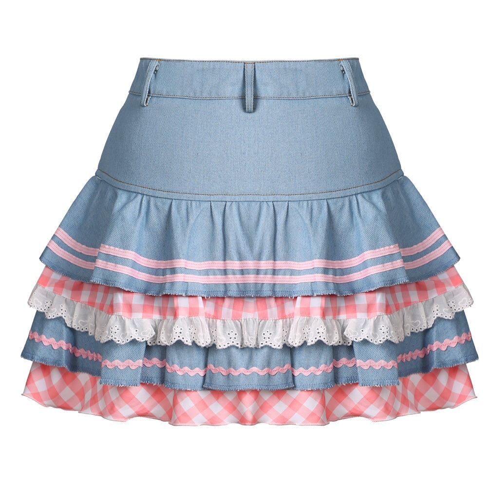 kawaiies-softtoys-plushies-kawaii-plush-Kawaii Harajuku Japanese-themed Lolita Mini Denim Checked Women's Skirt Apparel 