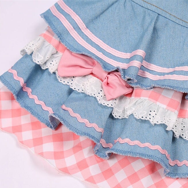 kawaiies-softtoys-plushies-kawaii-plush-Kawaii Harajuku Japanese-themed Lolita Mini Denim Checked Women's Skirt Apparel 