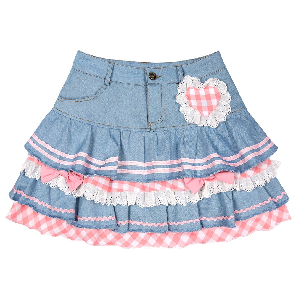 kawaiies-softtoys-plushies-kawaii-plush-Kawaii Harajuku Japanese-themed Lolita Mini Denim Checked Women's Skirt Apparel 