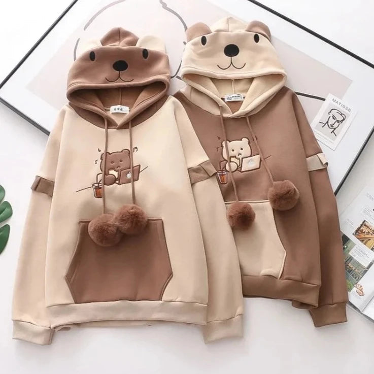 kawaiies-softtoys-plushies-kawaii-plush-Kawaii Harajuku Style Bear Two-tone Hoodies Hoodies 