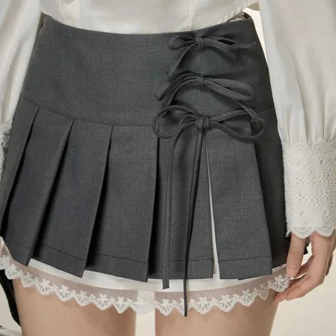 kawaiies-softtoys-plushies-kawaii-plush-Kawaii Lace Bow Mini Ruffle Skirt Apparel Grey S 